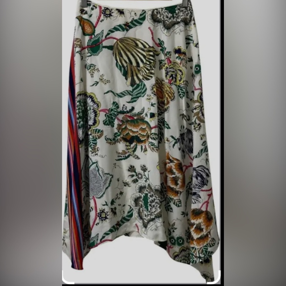 Tory Burch Cream Floral and Stripe Midi Skirt